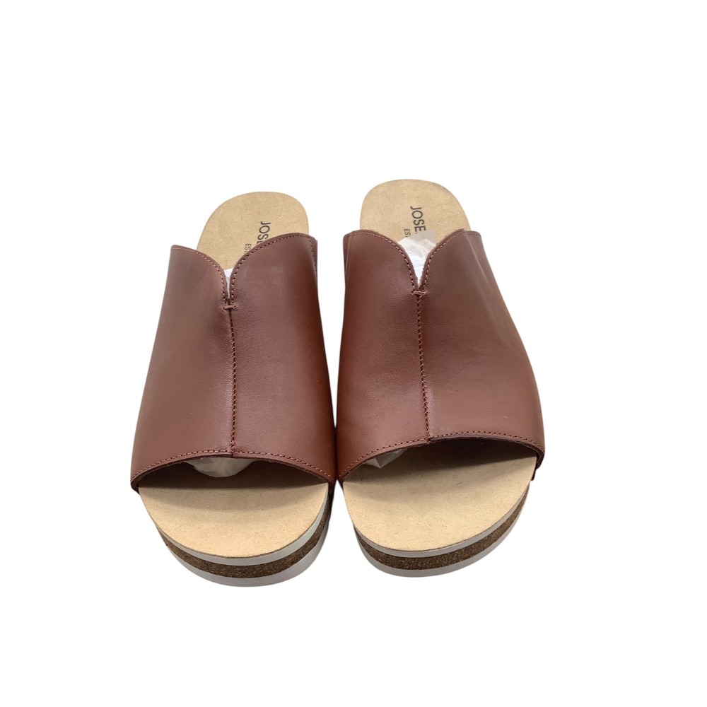 Josef Seibel Brown Leather Platform Wedge Slide Sandals Womens 39 Comfort Shoe‎